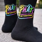 P.H.A.T Persistently Hustling and Transforming Black Crew Socks Unisex Motivational Socks
