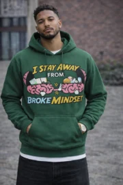 I Stay Away From Broke Mindset Red Graphic Hoodie for Men - Image 2